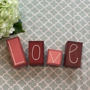 Wooden Love Decor Blocks Red Pink Primitive